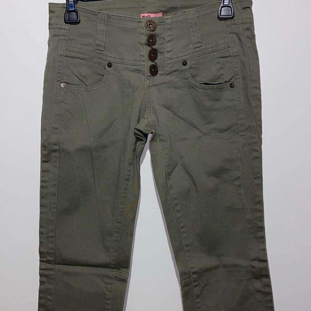 Max Rave Women's Army Green Button Fly Cotton Blend Skinny Khaki Pants Size 3
